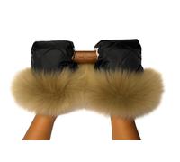 Luxury Baby Pram Mittens, Black Quilted with Sheepskin Fur Trim, Winter Hand Warmers for Stroller Gloves