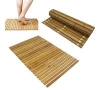 Luxury Bamboo Bath Mat Non Slip Foldable Duckboard, Wooden Shower Mat for Bathroom, Sauna, Spa, Kitchen - Eco-Friendly, Quick Drying, Anti-Slip, Waterproof, 30x60cm