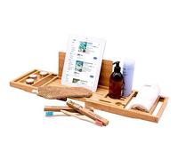 Luxury Bamboo Bath Tray for Bathtubs - Adjustable Wooden Bath Board with Book Holder, Wine Glass Slot, Phone & Tablet Stand - Expandable Spa Bath Tray Organizer for Bathroom Relaxation