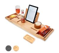 Luxury Bamboo Bathtub Caddy Tray - Adjustable Bath Table with Wine Glass Holder, Phone & Tablet Slot, Book Rest - Bathroom Organizer for Relaxation and Spa (Dune Pink)