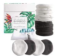 Luxury Bamboo Reusable Makeup Remover Pads, USA Brand (14 PK), Four Layer Face Pads w/Pocket - Reusable Bamboo Face Pads - Eco-Conscious Makeup Remover Pads - Includes Mesh Washing Bag (White/Grey)