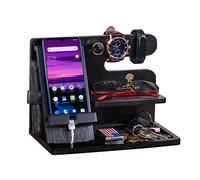 Luxury Bamboo Wooden Phone Docking Station & Organizer - Nightstand Organizer for Men - Graduation, Anniversary, Birthday Gifts - Universal