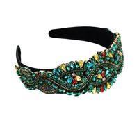 Luxury Baroque Super Flashing Gemstone Headbands Fashion Hair Accessories Women Full Diamond Wide-brimmed Hairband Hair Hoop(Green)