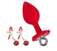 Luxury Base Butt Plug Silicone Massage Butt Plug with Couples Adjustable Nipple Clamps Anal Sex Toy