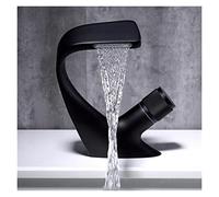 Luxury Basin Faucet Modern Brass Waterfall Faucet Bathroom Faucets Deck Mount Sink Crane Cold Hot Water Mixer Tap (Color : Black)