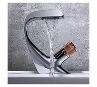 Luxury Basin Faucet Modern Brass Waterfall Faucet Bathroom Faucets Deck Mount Sink Crane Cold Hot Water Mixer Tap (Color : Chrome Rose Handle)