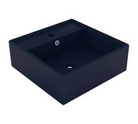 Luxury Basin Overflow Square Matt Dark Blue, 41x41 cm Ceramic Vessel Sink, Above Counter Bathroom Sink Bowl for Restroom Vanity
