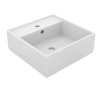 Luxury Basin Overflow Square Matt White, 41x41 cm Ceramic Vessel Sink, Modern Bathroom Sinks Above Counter, Elegant Washroom Bowl