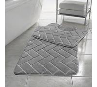 Luxury Bath Mat Set 2 Piece Block Bar Design Memory Foam Non-Slip Pedestal Mat & Bathroom Rug, Soft Absorbent Quick Dry Washable Floor Mat - Silver