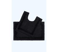 Luxury Bath Mat Set Reversible 1600GSM 100% Cotton 2 Pc w. Pedestal Mat Homescapes Black One Size