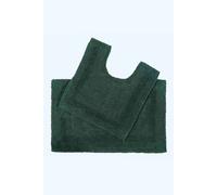 Luxury Bath Mat Set Reversible 1600GSM 100% Cotton 2 Pc w. Pedestal Mat Homescapes Dark Green One Size