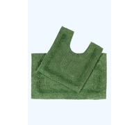 Luxury Bath Mat Set Reversible 1600GSM 100% Cotton 2 Pc w. Pedestal Mat Homescapes Light Green One Size