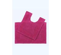 Luxury Bath Mat Set Reversible 1600GSM 100% Cotton 2 Pc w. Pedestal Mat Homescapes Raspberry One Size