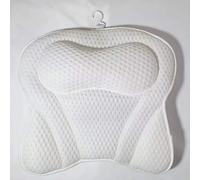 Luxury bath pillow featuring an ergonomic 4D design to support your head, shoulders, neck and back. Fitted with six suction cups for secure attachment to any bathtub.