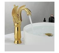 Luxury Bathroom Sink Vintage Copper Swan Style Personality Fashion Deck Mount Hot and Cold Mixer Black Basin(High Golden)