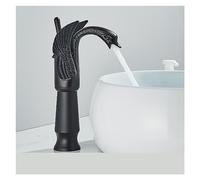 Luxury Bathroom Sink Vintage Copper Swan Style Personality Fashion Deck Mount Hot and Cold Mixer Black Basin(High Matte Black)