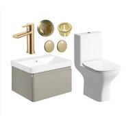 Luxury Bathrooms Premium 600mm Matt Latte Wall Hung Vanity With Wc And Brushed Brass Tap Plus Fittings