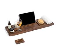 Luxury Bathtub Tray Caddy With Wine Glass Holder, Phone Dock & Book Stand For Spa Relaxation, Hands-free Reading & Ultimate Bath Experience