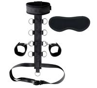 Luxury BDSM Couples Flirting Restraint Set, Adjustable Bondage Back Cuffs from Neck to Wrist, Adult Sex Toys for SM Games Play (Black-Buckle)