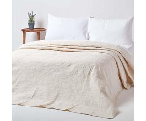 Luxury Bedding Cotton Rich Floral Pattern Matelassé Bedspreads Cream and White