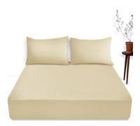 Luxury Bedding Fitted Sheet Double - Plain Dyed Cream Bed Sheet - Polycotton Deep Pockets Bedsheet 16 inch (40 cm) - Machine Washable