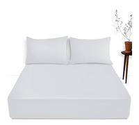 Luxury Bedding Fitted Sheet Double - Plain Dyed White Bed Sheet - Polycotton Deep Pockets Bedsheet 16 inch (40 cm) - Machine Washable