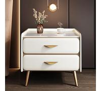 Luxury Bedside Table with Pu Leather Finish & Faux Marble Top, Minimalist Nightstand Modern Side End Table with 2 Drawer, Storage Cabinet for Bedroom Living Room(45x40x52cm(18x16x20in), Beige)