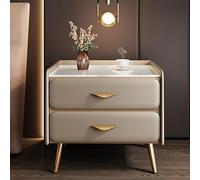 Luxury Bedside Table with Pu Leather Finish & Faux Marble Top, Minimalist Nightstand Modern Side End Table with 2 Drawer, Storage Cabinet for Bedroom Living Room(40x40x52cm(16x16x20in), Khaki)