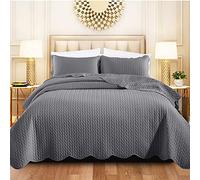 Luxury Bedspread Super King Size Grey - Stylish Matt Finish Lightweight Reversible Embossed Pattern Bedspread Bedding Sets - 3 Piece Blanket Throw Bed Spread 250 X 270 cm + 2 Pillow Shams