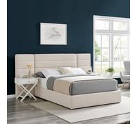 Luxury Beige Fabric Wide Panel Ottoman Storage Bed King Size 5 Ft