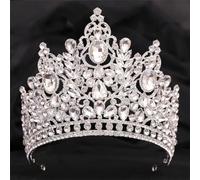 Luxury Big Crystal Royal Queen Crowns Rhinestone Bridal Tiara Pageant Diadem Wedding Hair Accessories Silver White