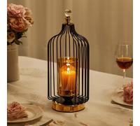 Luxury Birdcage Lanterns 36cm High, Vintage Black Tealight Holder, Hurricane Holder for Pillar Candle with Tempered Glass Panels, Decorative Lanterns for Garden, Living room,Indoor, Outdoor (L)