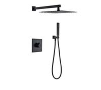 Luxury Black 10 in 1 Shower Kit Dual Function Square Rain Mixer Stainless Steel Bath Combo Set for Modern Bathrooms Complete Shower System