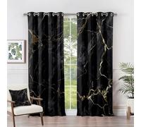Luxury Black and Gold Marble Curtains - Modern Abstract Blackout Drapes for Living Room 66 x 90 Inch 2 Panels Elegant Eyelet Design Stylish Home Decor