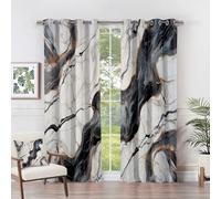Luxury Black and White Marble Blackout Curtains 108" Drop - 66"x90" Modern Abstract Eyelet Drapes 2 Panels Elegant Home Decor for Living Room & Bedroom