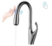 Luxury Black Brass Touch Switch Kitchen Faucet Single Handle Ceramic Valve Core Water Pull-Out Type 3-Function Sink Tap(G3/8/Brushed Nickel T)