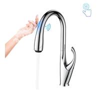 Luxury Black Brass Touch Switch Kitchen Faucet Single Handle Ceramic Valve Core Water Pull-Out Type 3-Function Sink Tap(G1/2/Chrome T)