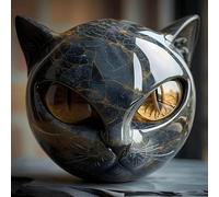 Luxury Black Cat Stone Sculpture - Elegant Home Décor & Gift-Ready Art Piece, Hand-Carved Crystal & Healing Stone, Cute Gemstone Decoration Gift for Cat Lovers Women & Men Gold-1PCS