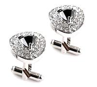 Luxury Black Crystal White Rhinestones Heart Cufflinks for Women Men Shirt, Ltvystore Jewelry Trendy Geometric Cuff Links Buttons with Box