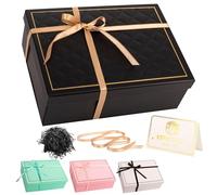 Luxury Black Gift Box with Lid 25x18x9cm Medium/Large Empty Gift Boxes for Presents, Gift Box for Birthday Valentines Day Christmas Wedding Bridal Present Box with Ribbon Her Women Men