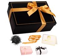 Luxury Black Gift Box with Lid 25x18x9cm Medium/Large Empty Gift Boxes for Presents, Gift Box for Birthday Christmas Wedding Bridal Valentines Day Present Box with Ribbon Her Women Men