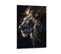 Luxury Black Góld Lión Wall Art, Contemporary Fashion Canvas Artwork, Hanging Paintings Poster, Minimalist Chic Animal Wall Decor Matching Modern Home Living Room Bedroom Elegant Interior Layout 12x1