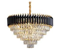 Luxury Black Gold Metal Led Chandeliers Compatible with Living Room Dining K9 Crystal Hanging Lamp Indoor Lighting Fixture, Light