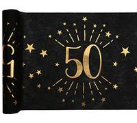 Luxury Black/gold metallic 50th Birthday print table runner 30cm x 5 Metres
