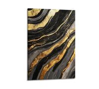 Luxury Black Grey Gold Wall Art, Modern Abstract Marble Painting with Metallic Tones, Sl lack Gold Textured Artwork, Hanging Paintings Poster Minimalist Elegant Marble Print 08x12inch(20x30cm)