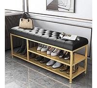Luxury Black Leather Entryway Bench with Boot Storage Padded Shoe Rack Stool Entry Shoe Cabinet 120x35x45cm (47x14x18inch) - Stylish & Functional Furniture