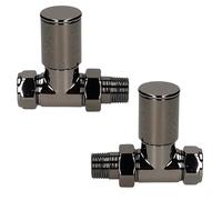 Luxury Black Nickel Straight Towel Rail Radiator Valve Heavy Pattern 15MM X 1/2" Pair Twin Pack