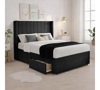 Luxury Black Plush Milan Small Double Bed Frame With Mattress 54 Inches Wingback Headboard 2 Storage Drawers