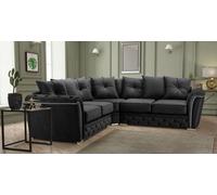 Luxury Black Plush Velvet Chesterfield L Shape Corner Sofa - Scatter Back Sectional Sofa For Living Rooms 220X220 Cm