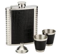 Luxury Black Stainless Steel Hip Flask Set with 2 Shot Cups and Funnel - Textured Grip - Gift for Men - Portable Pocket Flask Set for Travel, Office, and Celebrations JR1374 Black